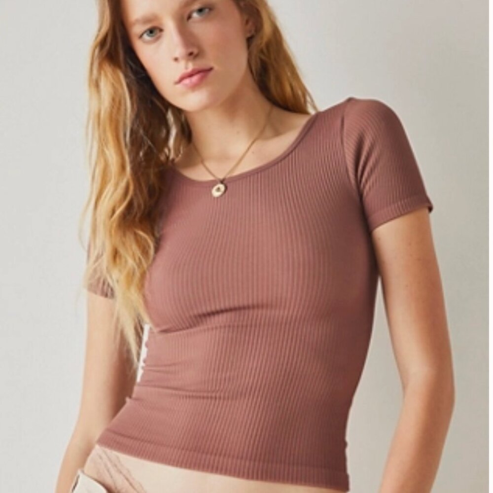 Free People XYZ Recycled Baby Tee, Java, XS/S, Excellent Used Condition